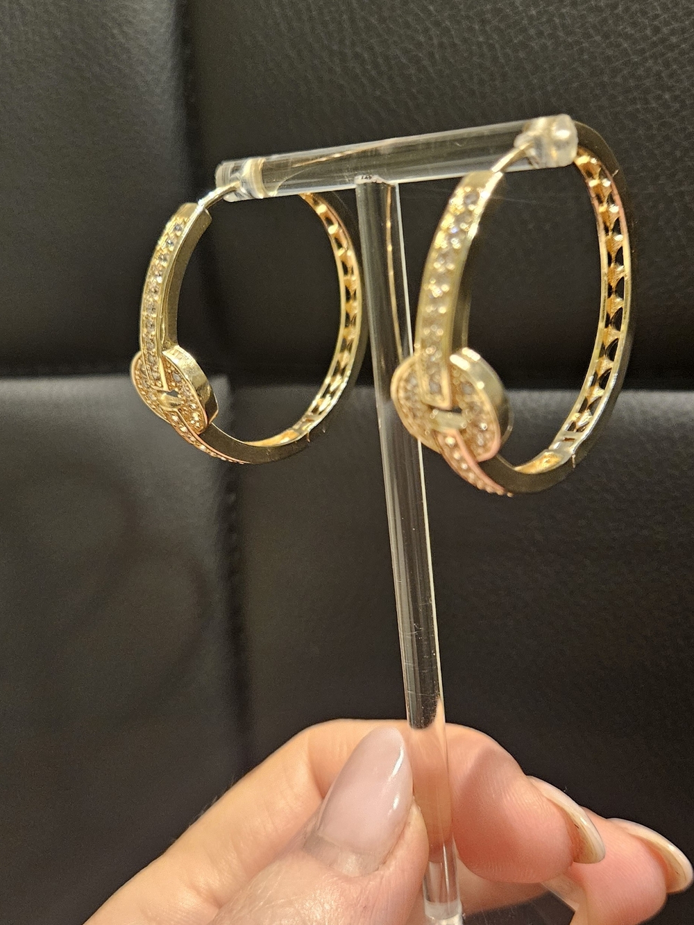 Gold-Tone Knot Hoop Earrings with Clear Stones - Women Jewelry